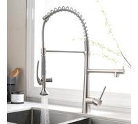 COSZWQDP Heavy Duty Commercial Style Kitchen Sink Faucet Single Handle Pre-Rinse Spring Sprayer High Arc Design Brushed Nickel