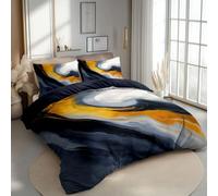 Cot-bed Bedding Duvet Cover Set with Pillowcases, Elegant Line Texture Bedding Sets Premium Brushed Microfiber Quilt Cover Easy Care Bed Linen Soft Cosy Bedroom Dorm Decor, Navy Blue