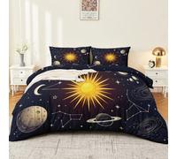 Cot-bed Bohemian Duvet Cover Set Print, Blue Reversible Soft Breathable Microfiber Bedding Set, Dreamy Celestial Sun Moon Stars Duvet Cover, 120 x 150 cm with 1 Pillowcases Easy care