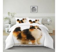 Cot-bed Cartoon Calico Cat Bedding Set 120 x 150 cm 2 Piece Duvet Cover Set with Zipper Closure, White Soft Microfiber Quilt Cover for Aldults Kids, Hypoallergenic Luxury Comfy Bedspread