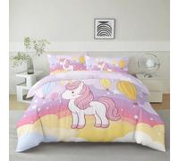 Cot-bed Cartoon Unicorn Stars Hot Air Balloon Bedding Set 120 x 150 cm 2 Piece Duvet Cover Set with Zipper Closure, Pink Soft Microfiber Quilt Cover for Aldults Kids Comfy Bedspread