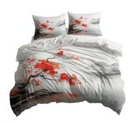 Cot-bed Cream Duvet Cover, Soft Anti-Allergy China Wind Mountains Water Maple Trees Printed Bedding Set Brushed Microfiber Duvet Covers with zipper - 120 x 150 cm Suitable for family couple children