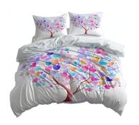 Cot-bed Cream Duvet Cover, Soft Anti-Allergy Minimalist Bright Heart-Shaped Tree Of Life Printed Bedding Set Brushed Microfiber Duvet Covers with zipper - 120 x 150 cm for family couple children