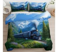 Cot-bed Duvet Cover 120 x 150cm, 2- Piece Photography Retro Steam TrainDouble Sided Duvet Set Design Reversible, Ultra Soft Brushed Cotton Ethnic Style Boho Bedding with 1 Pillowcases