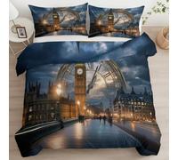 Cot-bed Duvet Cover 120 x 150cm, 2- Piece Surreal Photo Of City With Dark CloudsDouble Sided Duvet Set Design Reversible, Ultra Soft Brushed Cotton Ethnic Style Boho Bedding with 1 Pillowcases
