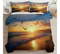 Cot-bed Duvet Cover 120 x 150cm, 2- Piece Surreal Photography Sunset SeagullsDouble Sided Duvet Set Design Reversible, Ultra Soft Brushed Cotton Ethnic Style Boho Bedding with 1 Pillowcases