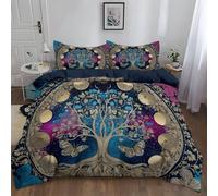 Cot-bed Duvet Cover : Premium Brushed Microfiber Bedding 120 x 150 cm Quilt Cover with Fantasy Moon Butterfly Tree Design for Teens aldult, Dark Blue, Universal for all seasons Suitable