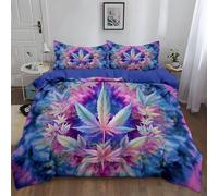 Cot-bed Duvet Cover, Premium Microfiber Bedding 120 x 150 cm with Symmetrical Surreal Marijuana Leaf Plant Design for Teens aldult, Dark Blue Quilt Cover, Universal for all seasons Suitable