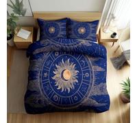 Cot-bed Duvet Cover Set Dark blue for Boys Kids Girls, Celestial line art moon star Reversible Soft Microfiber Bedding Comforter Cover 120 x 150 cm with Zipper Closure and 1 Pillowcases