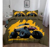 Cot-bed Duvet Cover Set Dark green Bedding, 2 Piece Microfiber Reversible Cartoon Game Scene Monster Truck, Ultrasoft Hypoallergenic Easy Care Bedset, 1 Quilt Cover with Zipper + 1 Pillow Cases