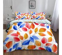 Cot-bed Duvet Cover Set: Premium Brushed Microfiber Bedding 120 x 150 cm Quilt Cover with Gradient Style Leaf Plants Design for Teens aldult Bedroom, White, Universal for all seasons Suitable