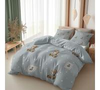 Cot-bed Duvet Cover Set Premium Brushed Microfiber Reversible Cartoon Teddy Bear Polka Dots Duvet Covers, Ultrasoft Hypoallergenic Non Iron Luxury Light Gray Blue Bedding Set With Zipper Closure