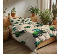 Cot-bed Duvet Cover Sets, Adventure Elements Tractor Quilt Cover Bedding Set Easy Care Bed Linen Soft Microfiber Bedding & Pillowcase with Zipper Closure, for Kids Teenagers, Cream