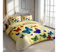 Cot-bed Duvet Cover Sets, Cartoon Butterfly Simple Quilt Cover Bedding Set Easy Care Bed Linen Soft Microfiber Bedding & Pillowcase with Zipper Closure, for Kids Teenagers, Yellow