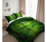 Cot-bed Duvet Cover Sets Natural Forest Path - Premium Microfiber Reversible Duvet Cover Sets 2 Pcs -Soft Hypoallergenic Luxury Quilt Cover Bedding Set With Zipper Closure, Easy Care, Forest Green