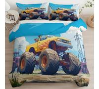 Cot-bed Duvet Cover Sets Premium Brushed Microfiber, Ultrasoft Hypoallergenic Reversible Cartoon Game Yellow Monster Truck - Multicolour Quilt Cover Non Iron Luxury Bedding Set With Zipper Closure