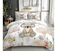 Cot-bed Duvet Cover Sets - Premium Microfiber Reversible Cot-bed Duvet Cover Sets 2 Pcs - Cartoon Koala Plant Quilt Cover Bedding Set With Zipper Closure, Hypoallergenic, White