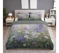 Cot Bed Duvet Cover Sets Reversible Bedding Set 120 x 150 CM Luxury Brushed Microfiber Quilt Cover Set With Zipper Closure and Pillowcases Green Illustration Plants Floral