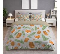 Cot Bed Duvet Cover Sets Reversible Bedding Set 120 x 150 CM Luxury Brushed Microfiber Quilt Cover Set With Zipper Closure and Pillowcases Gray Cartoon Seamless Animals