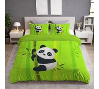 Cot Bed Duvet Cover Sets Reversible Bedding Set 120 x 150 CM Luxury Brushed Microfiber Quilt Cover Set With Zipper Closure and Pillowcases Green Cartoon Animals Panda