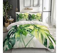 Cot-bed Duvet Cover Sets Watercolor Plant Monstera - Premium Microfiber Reversible Duvet Cover Sets 2 Pcs -Soft Hypoallergenic Luxury Quilt Cover Bedding Set With Zipper Closure, Easy Care, White