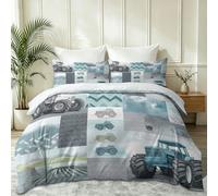Cot-bed Duvet Cover Sets, White Reversible Duvet Cover with Zipper Closure, Modern Geometric Patterned Bedding Set with 2 Pillowcases, Truck Collage Geometric Soft Microfiber quilt cover, 120 x 150 cm
