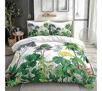 Cot bed Duvet Set - Premium Microfiber Reversible Duvet Cover 2 PCs - Soft Hypoallergenic Non Iron Luxury Bedding Sets with Zipper Closure, White Hand Drawn Tropical Jungle