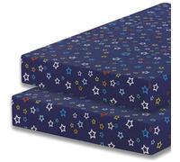 Cot Bed Easycare Fitted Sheets 2 Pack - 60 x 120CM - Multi Star Blue