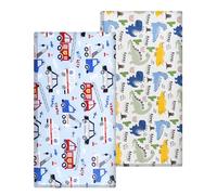 Cot Bed Fitted Sheets 2 Pack of 140 x 70 Fitted 100% Cotton Soft Hypoallergenic Fully Elasticated Skirt Breathable Easy Care(Car & Dinosaur)