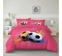 Cot-bed Graffiti Soccer Ball Bedding Set 120 x 150 cm 2 Piece Duvet Cover Set with Zipper Closure, Pink Soft Microfiber Quilt Cover for Aldults Kids, Hypoallergenic Luxury Comfy Bedspread