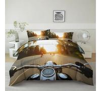 Cot-bed Photography Motorcyclist Road Bedding Set 120 x 150 cm 2 Piece Duvet Cover Set with Zipper Closure, Warm Color Soft Microfiber Quilt Cover for Aldults Kids Comfy Bedspread