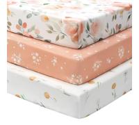 Cot Bed Sheets 140 x 70cm Fitted, 3 Pack Baby Cot Sheets, Ultra Soft & Silky Smooth Microfiber Toddler Bed Sheets Orange Watercolor Flower