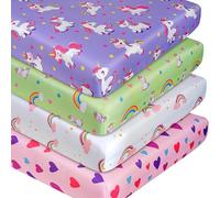 Cot Bed Sheets 140 x 70cm Fitted Baby Cot Sheets Set of 4，Breathable Soft Microfiber Fitted Baby Bed Sheets (Unicorn Rainbow)