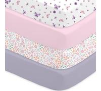 Cot Bed Sheets Fitted - 4 Pack Baby Girl Sheets, Soft Microfibre 60x120x15cm - Breathable & Snug Fit Mattress Covers, Butterfly, Floral, Pink & Mauve