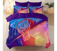Cot-bed Size 120 × 150 cm Duvet Cover Sets, Soft Anime Close-Up Basketball Net Printed Bedding Set With Zipper Closure, Dark Purple Brushed Microfiber Hypoallergenic Duvet Covers with 2 Pillowcases