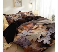 Cot-bed Size Duvet Cover Set 2 Pieces with Zipper Closure, Dark Brown Reversible Bedding Set Tear Resistance Soft Comfort, Realistic Close Up Fallen Leaves Printing Duvet Cover Room Decor