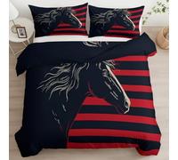 Cot-bed Size Duvet Cover Sets Fantasy Black Horse Banner Bedding Sets with Zipper Closure, 2 Piece Ultra Soft Breathable Microfiber Anti Allergic Duvet Cover with 4 Corner Ties (120x150cm, Black)