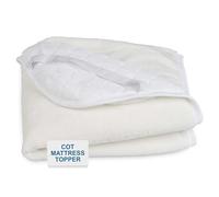 Cot Mattress Topper Protector in Cosy Fleece for Extra Comfort and Warmth - 120 x 60 cm - Reverse Side in Quality Quilting with Corner Straps - Made in Portugal Beige