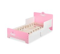 Relaxdays Children's Bed, Toddler Cot, with fall-out protection, HxWxD 60 x 77 x 143 cm, Slatted Frame, Swan, White/Pink