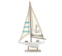 CoTa Global Aquarius Sailboat Decor - Large Handmade Wooden Boat Decor Cute Beach Style Model Sail Boat Decorations, Nautical Themed Table Top Decor Living Room Centerpiece