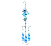 CoTa Global Blue Seahorse Hanging Sea Glass Wind Chime 17.72 Inch, Nautical Glass Windchime Outdoor Decor for a Harmonic Porch, Patio & Garden, Unique Horse Beach Art Indoor Wind Chime Window Mobile