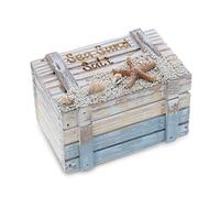 CoTa Global Coastal Wooden Trinket Box - Handcrafted Nautical Keepsake Storage Box, Cute Wood Box with Starfish And Shells Decor, Rustic Wood Decorative Box With Hinged Lid Sea Decor - 4.25 Inches