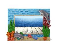 CoTa Global Cute Dolphin Colorful Nautical 4x6 Picture Frame - 6 Inches | Wooden Photo Frame for Summer Vacation Memory, Handmade Tropical Picture Frame For Tabletop Decor or Wall Hang
