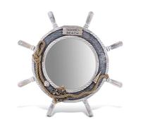 CoTa Global Silver Sea Beach Wall Decor Nautical Ship Wheel Mirror - Handcrafted Wooden Ship Wheel Mirror with Hanger, Nautical Themed Home Decor, Decorative Ornament
