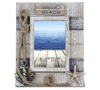CoTa Global Silver Sea Nautical Photo Frame 3.5x5 - Handcrafted Wooden Nautical Photo Frame for Table Display or Hanging, Beach Themed Home Decor, Decorative Coastal Ornament
