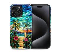 COTAIL Case Designed for iPhone 15 Pro Max, Hybrid 2-Layer Case, Military-Grade Protection Durable Shockproof Anti-Scratch Phone Case, Stained Glass Tropical Beach