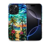 COTAIL Case Designed for iPhone 16 Pro Max, Hybrid 2-Layer Case, Military-Grade Protection Durable Shockproof Anti-Scratch Phone Case, Stained Glass Tropical Beach