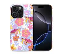 COTAIL Case Designed for iPhone 16 Pro Max, Hybrid 2-Layer Case, Military-Grade Protection Durable Shockproof Anti-Scratch Phone Case, Tropical Hibiscus Turtle
