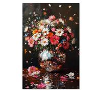 COTAIL Disco Ball Flower Wall Art, Floral Canvas Wall Décor for Living Room Bedroom Funky Art Poster Cottagecore Prints, Retro Vintage Wall Art Wildflower Bouquet Pictures (Unframed, 16”x24”,Flowers)