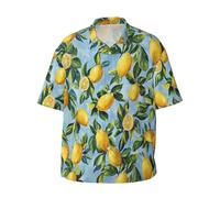 COTAIL Men's Hawaiian Beach Shirt, Short Sleeve Shirts for Men, Quick-Dry Button Up Shirt, Mediterranean Lemon, 3XL